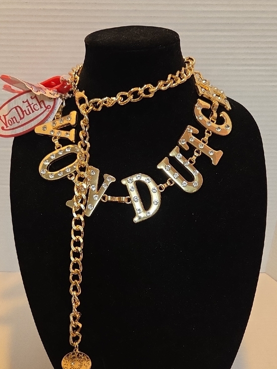 Von Dutch Jewelry - Von Dutch Gold-Tone Crystal Letter Pendant Chain Belt